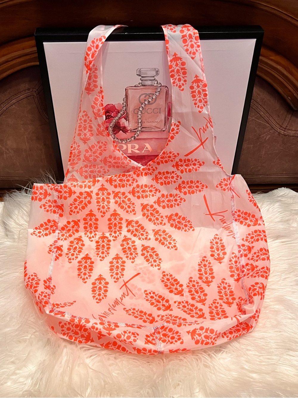 Free People Pink and Coral Leaf-Print Reusable Tote